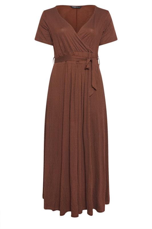YOURS Plus Size Brown Dot Print Maxi Wrap Dress | Yours Clothing 5