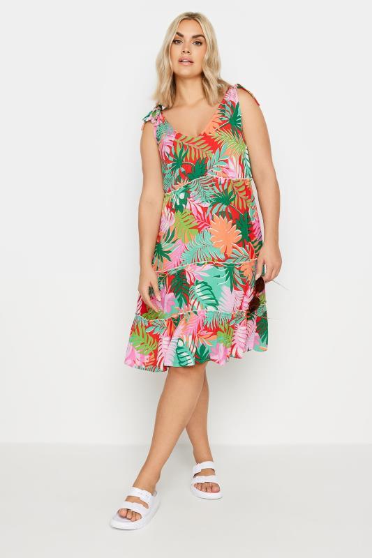 LIMITED COLLECTION Plus Size Red Tropical Print Tiered Midi Dress | Yours Clothing 2
