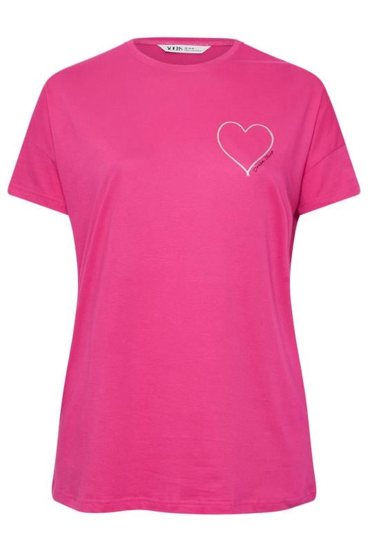 YOURS Plus Size Pink Glitter Heart Pyjama Top | Yours Clothing 6