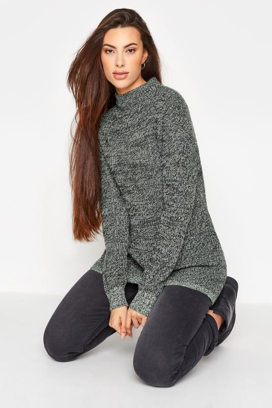 Tall  LTS Green & Black Turtle Neck Knitted Jumper