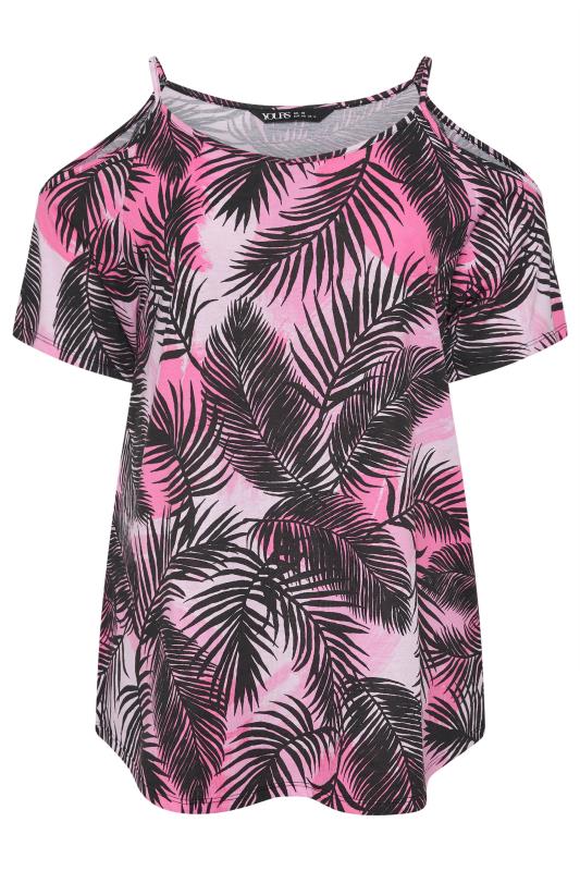 YOURS Plus Size Pink Tropical Print Cold Shoulder Top | Yours Clothing 5