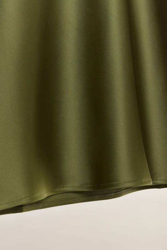 EVANS Plus Size Khaki Green Midi Satin Skirt | Evans  8