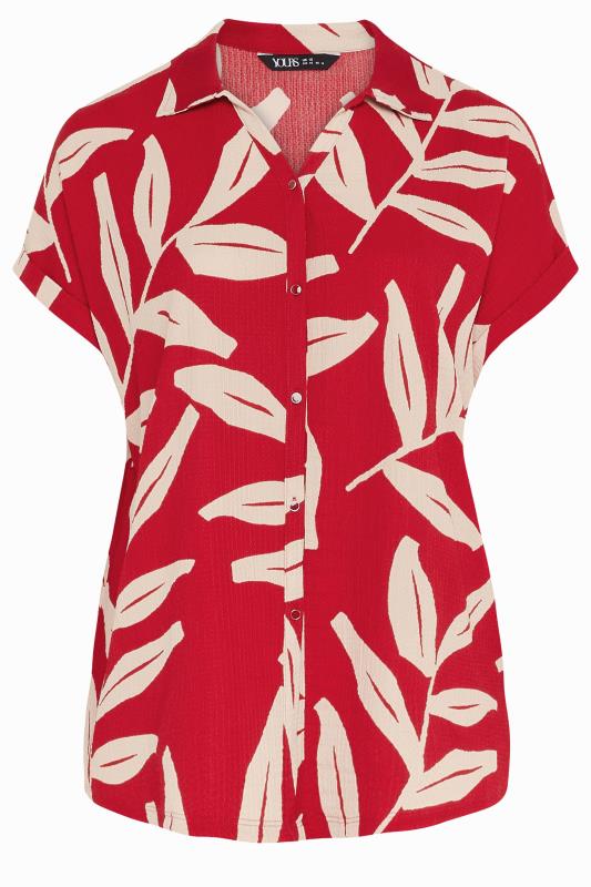YOURS Plus Size Red Leaf Print Crinkle Short Sleeve Shirt | Yours Clothing 5