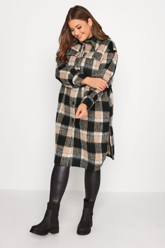 Curve Brown & Black Checked Midi Shacket | Yours clothing 2