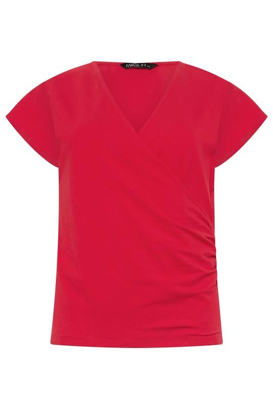 M&Co Red Grown-on Sleeve Cotton Wrap Top | M&Co 6
