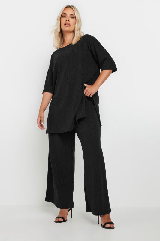 YOURS Plus Size Black Metallic Stripe Wide Leg Trousers | Yours Clothing  2