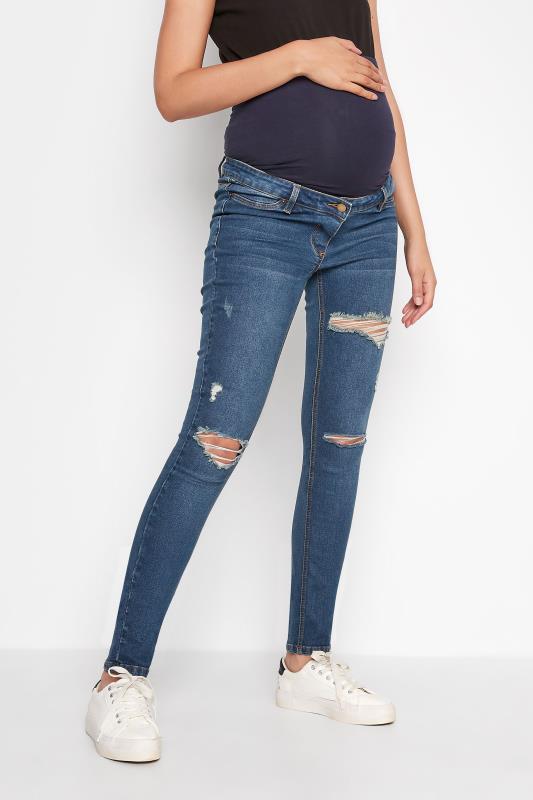 LTS Tall Maternity Mid Blue Distressed AVA Skinny Jeans 1