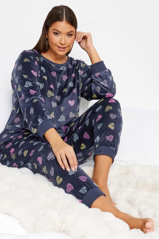  Grande Taille YOURS Curve Blue Heart Print Velour Lounge Set