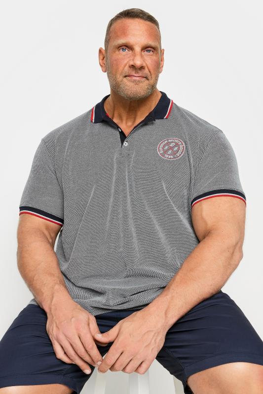  Grande Taille D555 Big & Tall Navy Blue Tipped Pique Polo Shirt