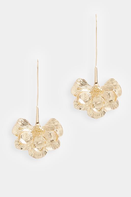 Gold Tone Flower Drop Earrings | Yours Clothing 2