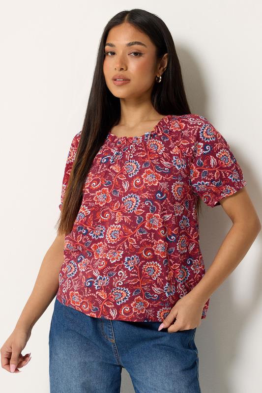 M&Co Petite Orange Abstract Print Scoop Neck Top