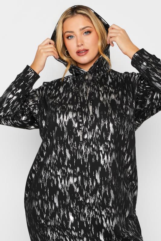 YOURS LUXURY Curve Black Foil Printed Hoodie Dress | Yours Clothing 2