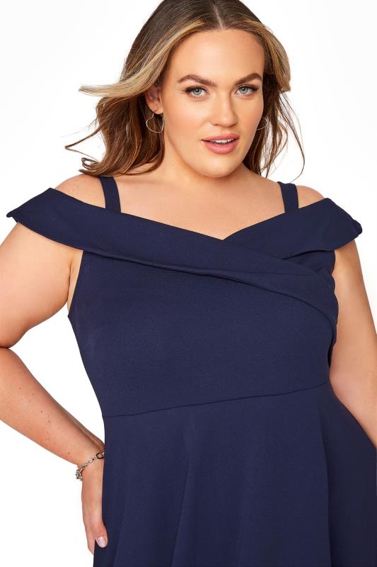 YOURS LONDON Navy Bardot High Low Dress | Yours Clothing 4