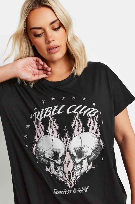 YOURS Plus Size Black 'Rebel Club' Slogan T-Shirt | Yours Clothing 4