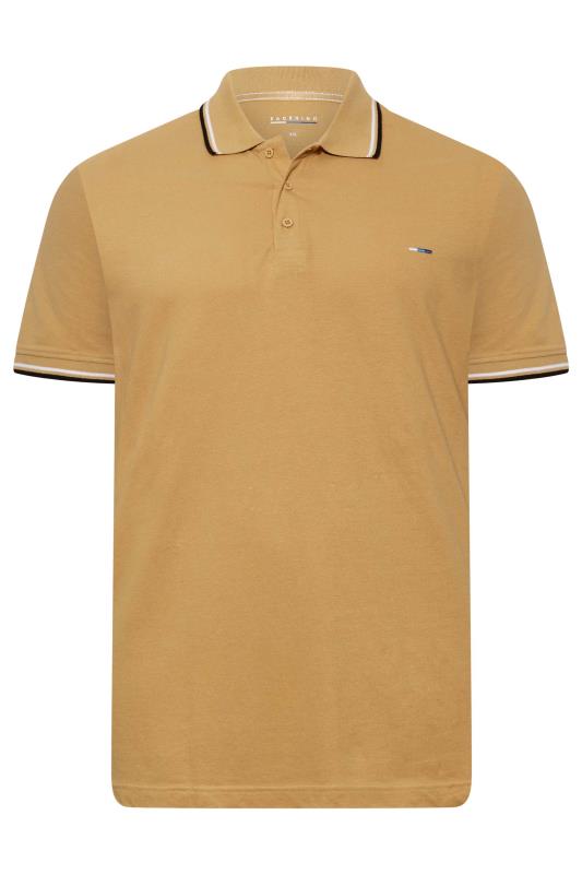 BadRhino Big & Tall Beige Brown Essential Tipped Polo Shirt 1