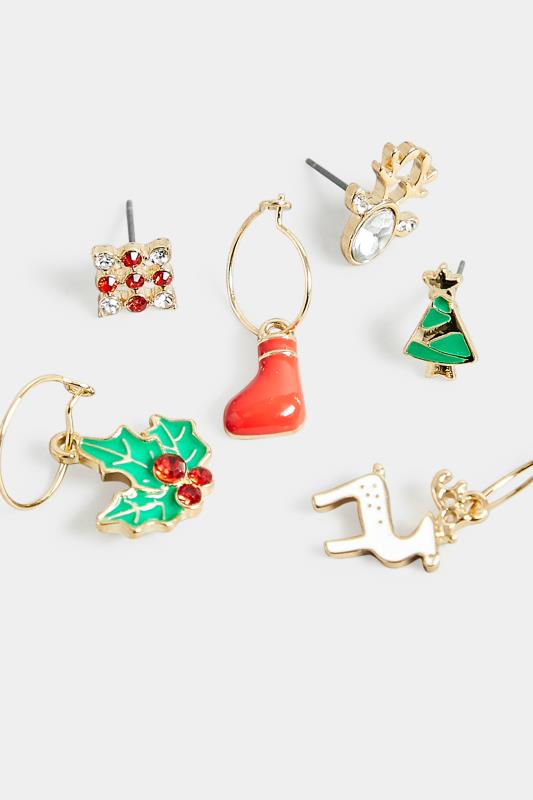 6 PACK Gold Christmas Earrings Set | Yours Clothing 5