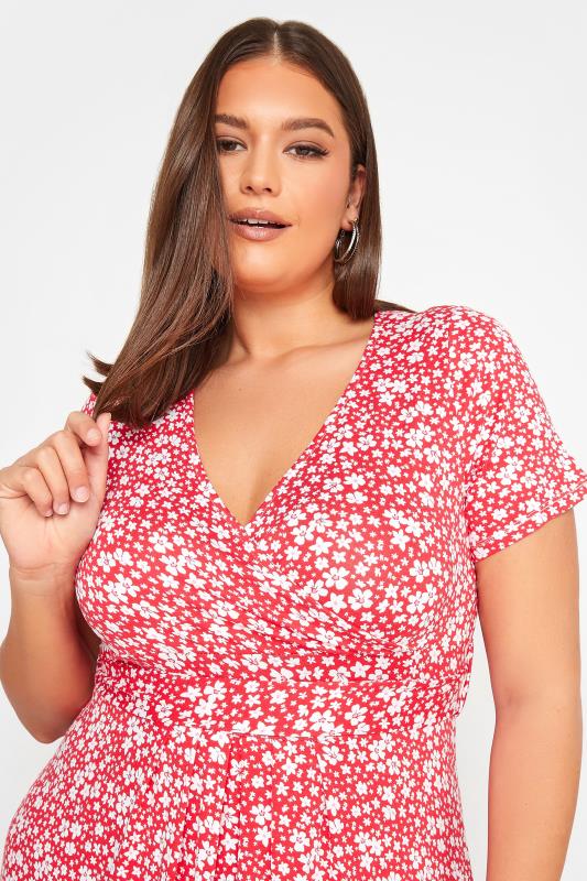 YOURS Curve Plus Size Red Ditsy Print Midaxi Dress | Yours Clothing  4
