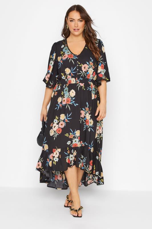 Plus Size White Floral Print High Low Midi Dress | Yours Clothing
