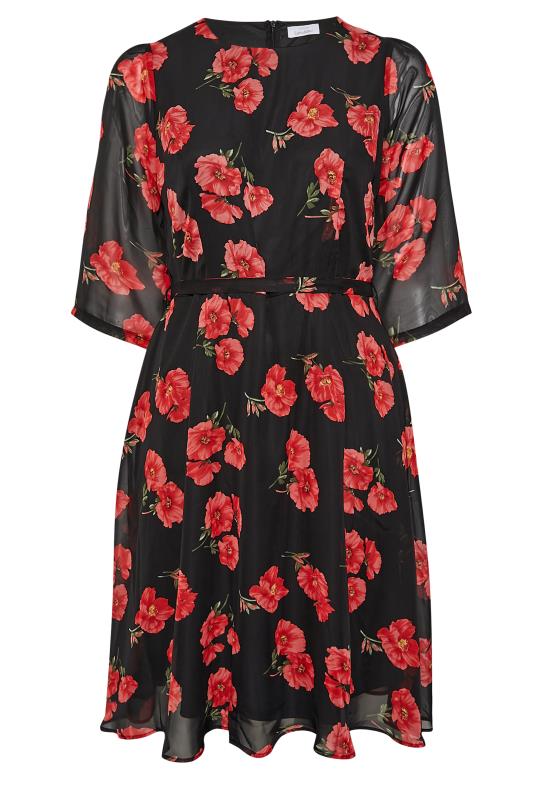 YOURS LONDON Curve Black Poppy Floral Print Dress 6