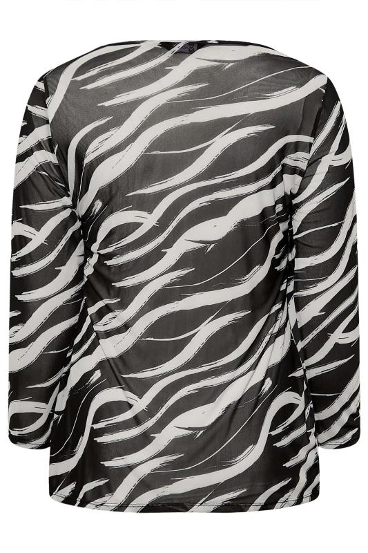 Plus Size Black & White Abstract Print Long Sleeve Mesh Top | Yours Clothing 7