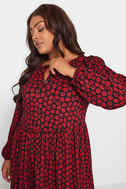 YOURS Plus Size Red Floral Print Textured Midaxi Dress | Yours Clothing 5