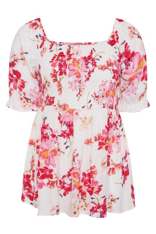 LIMITED COLLECTION Curve White Floral Print Shirred Peplum Top_X.jpg