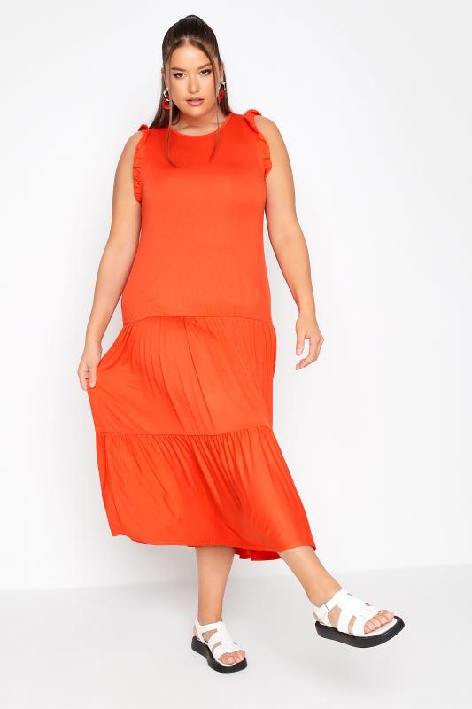 LIMITED COLLECTION Curve Orange Frill Sleeve Smock Maxi Dress_A.jpg