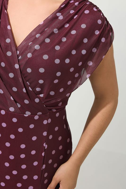 YOURS LONDON Plus Size Purple Polka Dot Godet Hem Wrap Dress | Yours Clothing 4