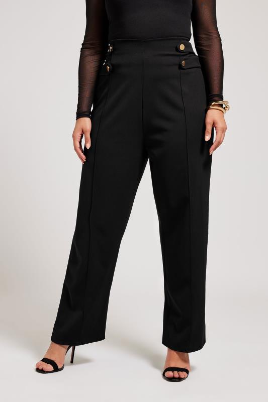 YOURS LONDON Plus Size Black Button Detail Trousers | Yours Clothing 2