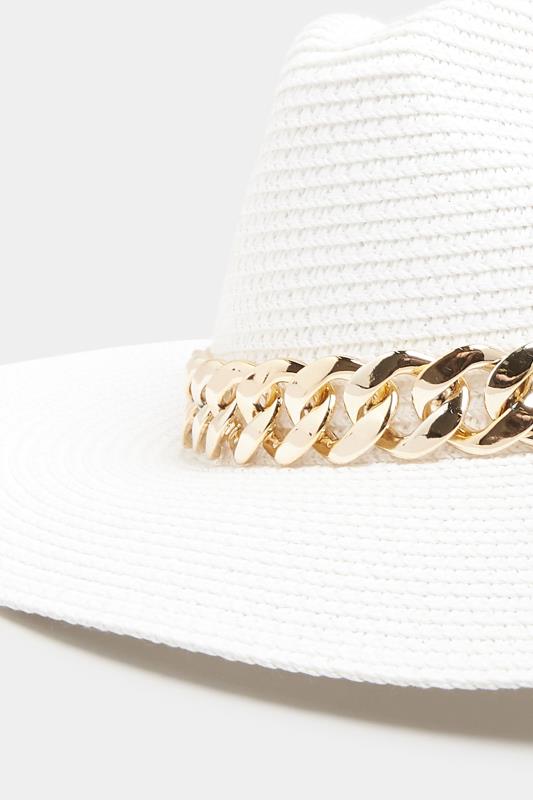 Plus Size White Straw Chain Fedora Hat | Yours Clothing 3