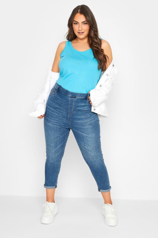 YOURS Plus Size Curve Dark Blue Stretch Cropped JENNY Jeggings | Yours Clothing  2