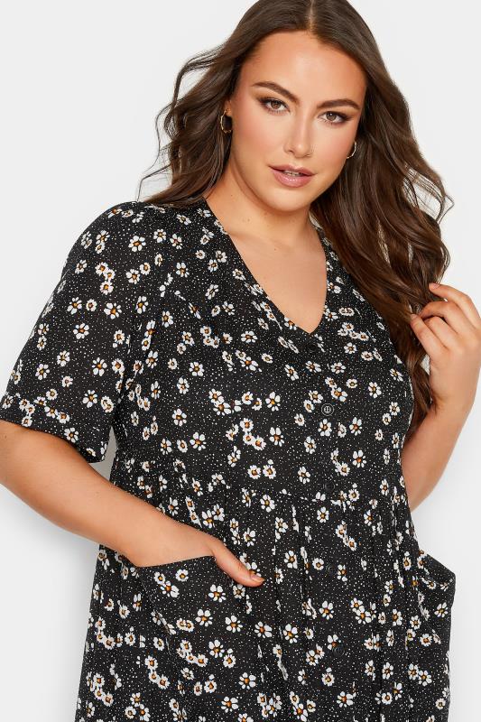 YOURS Plus Size Black Daisy Print Smock Dress | Yours Clothing 4