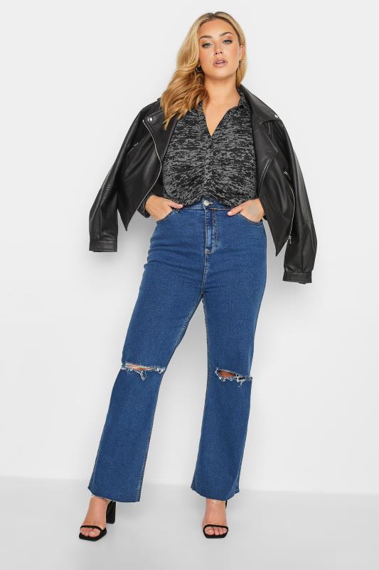 YOURS Plus Size Black Burnout Ruched Front Shirt | Yours Clothing  2