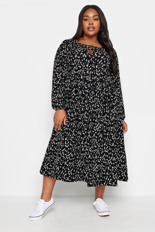YOURS Plus Size Black Textured Leopard Print Midaxi Dress | Yours Clothing 1