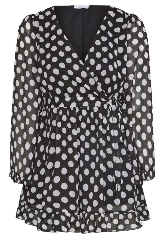 YOURS LONDON Plus Size Black Polka Dot Ruffle Wrap Top | Yours Clothing 6
