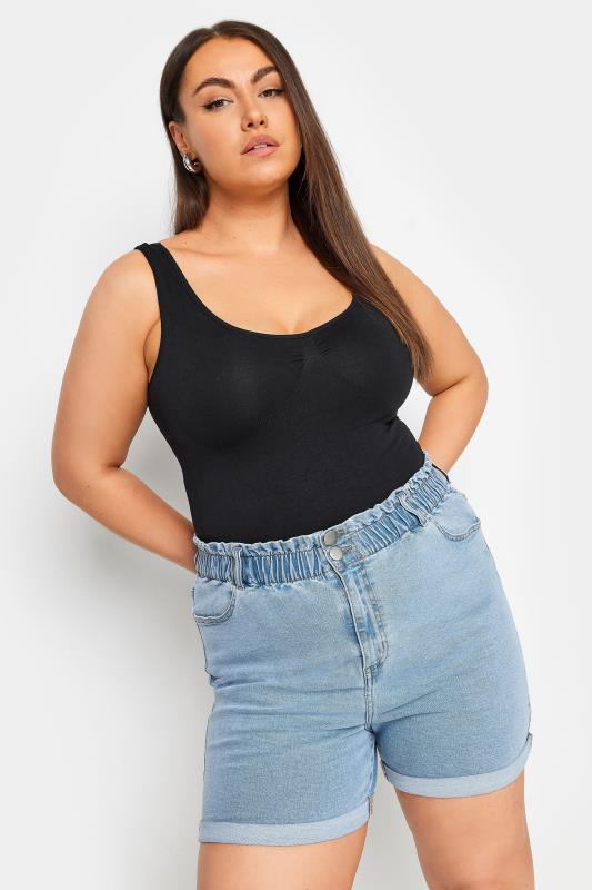  Grande Taille YOURS Curve Blue Elasticated Waist Stretch Denim Shorts