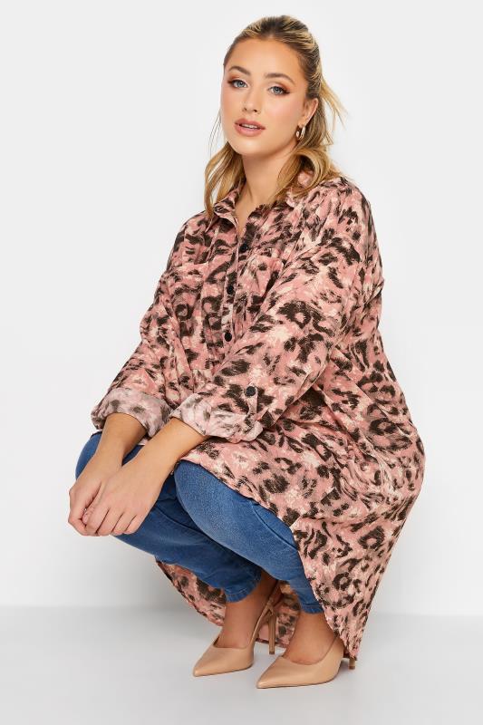 LIMITED COLLECTION Plus Size Pink Leopard Print Utility Pocket Shirt | Yours Clothing 4