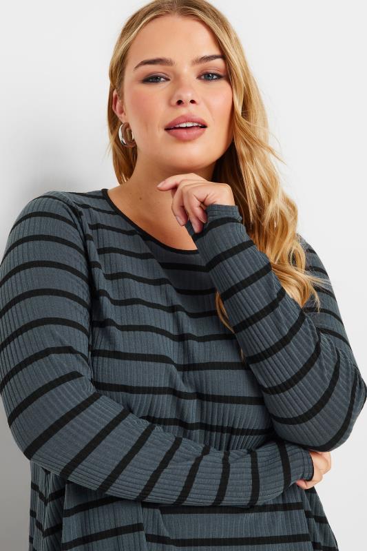 YOURS Plus Size Charcoal Grey Stripe Long Sleeve Swing Top | Yours Clothing 4