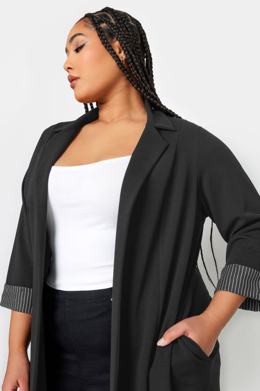 YOURS Plus Size Black Pinstripe Turn Up Sleeve Blazer | Yours Clothing 4