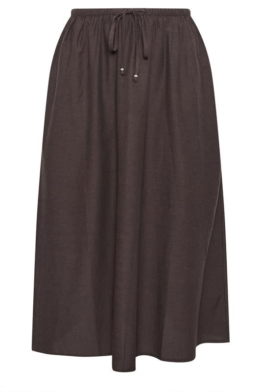 YOURS Plus Size Chocolate Brown Linen Maxi Skirt | Yours Clothing 5