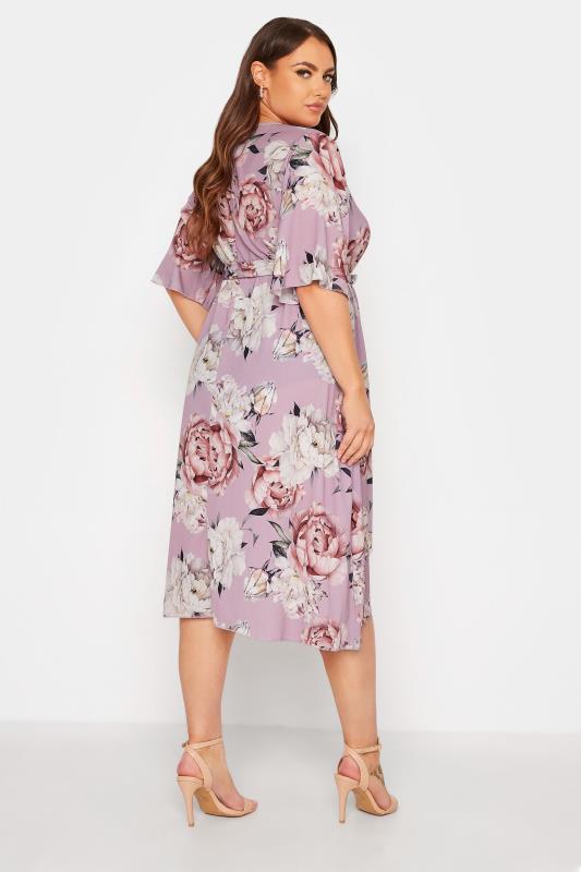 YOURS LONDON Plus Size Pink Floral Print Midi Wrap Dress | Yours Clothing 3