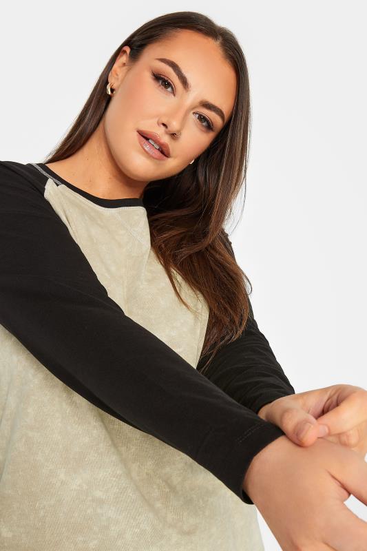 YOURS Curve Natural Beige & Black Long Sleeve Raglan Top | Yours Clothing 5