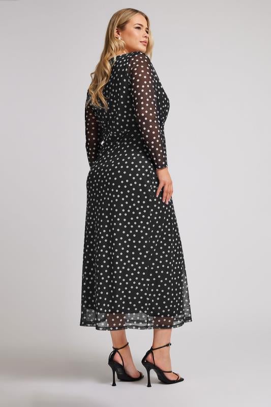 YOURS LONDON Plus Size Black Polka Dot Mesh Maxi Dress | Yours Clothing  3