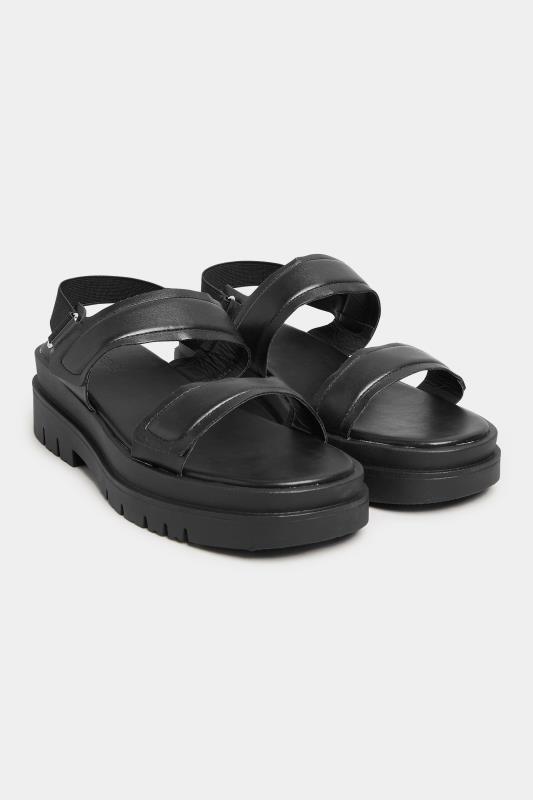 Black Double Strap Chunky Sandals In Standard D Fit | PixieGirl 2