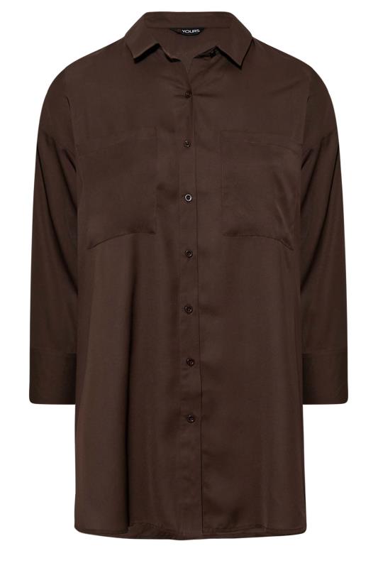 Plus Size Chocolate Brown Oversized Boyfriend Shirt | Yours Clothing 7