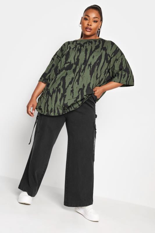 YOURS Plus Size Black Wide Leg Twill Cargo Trousers | Yours Clothing 3