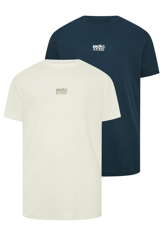 JACK & JONES Big & Tall pack de 2 camisetas estampadas en azul marino y blanco roto