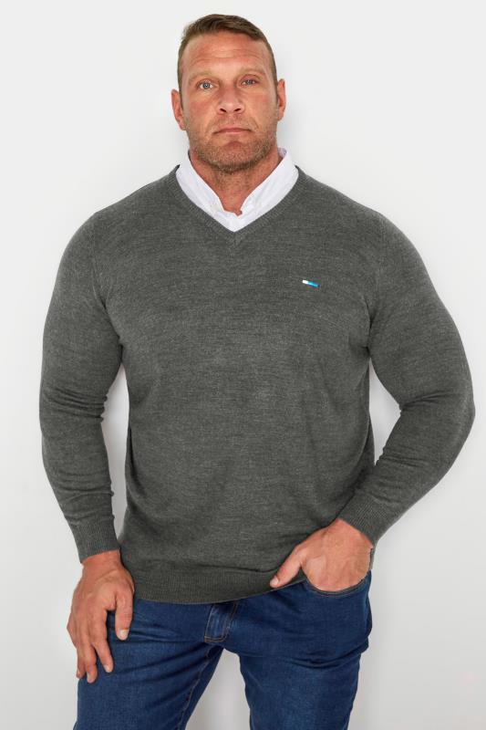 Men's  BadRhino Big & Tall Charcoal Grey & White Essential Mock Shirt Jumper