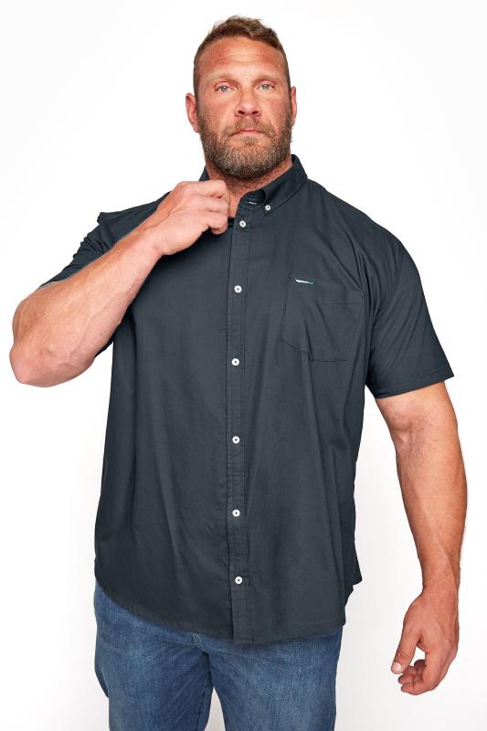 Men's Casual / Every Day BadRhino Big & Tall Navy Blue Cotton Poplin Short Sleeve Shirt