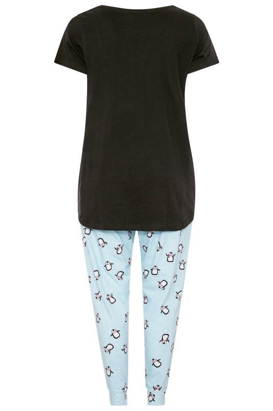 Black & Blue Penguin Pyjama Set | Yours Clothing